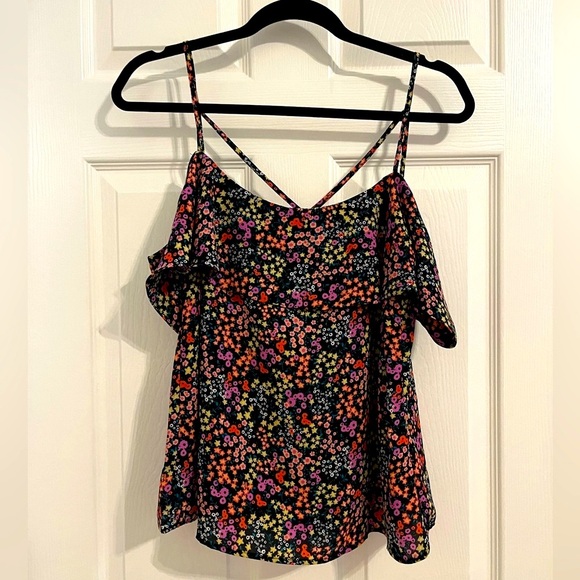 Oasis Black Ditsy Floral Off Shoulder Cami Tank Size 6 - Picture 3 of 6